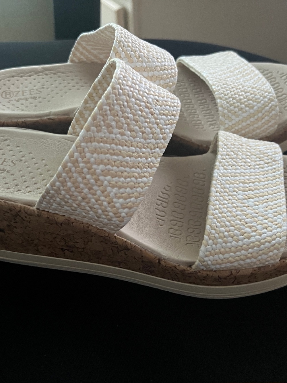 New Life Stride Resort Wedge Sandals White Raffia 7